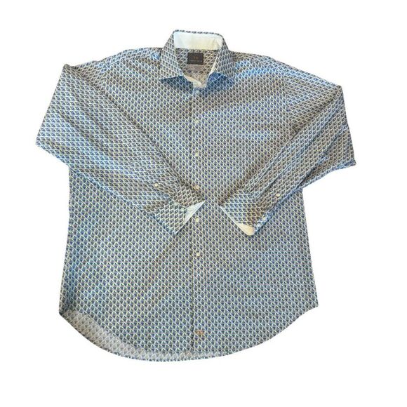 Thomas Dean Men’s XL Geometric Floral Dress Shirt Long Sleeve Cotton Button Down - Picture 2 of 7